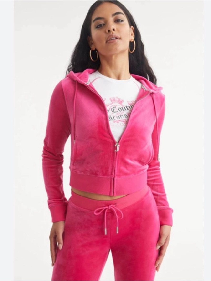 New Juicy Couture Hot Pink Bling Velour Hoodie & Pants Y2k Tracksuit